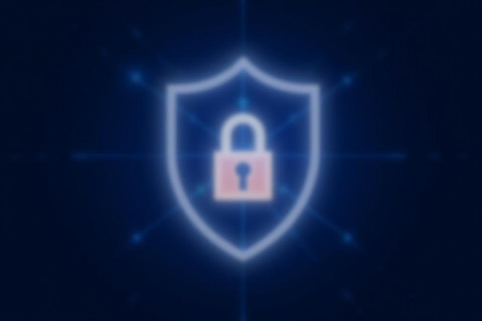 गोपनीयता नीति के लिए एक डिजिटल ढाल और लॉक जो डेटा सुरक्षा का प्रतीक है