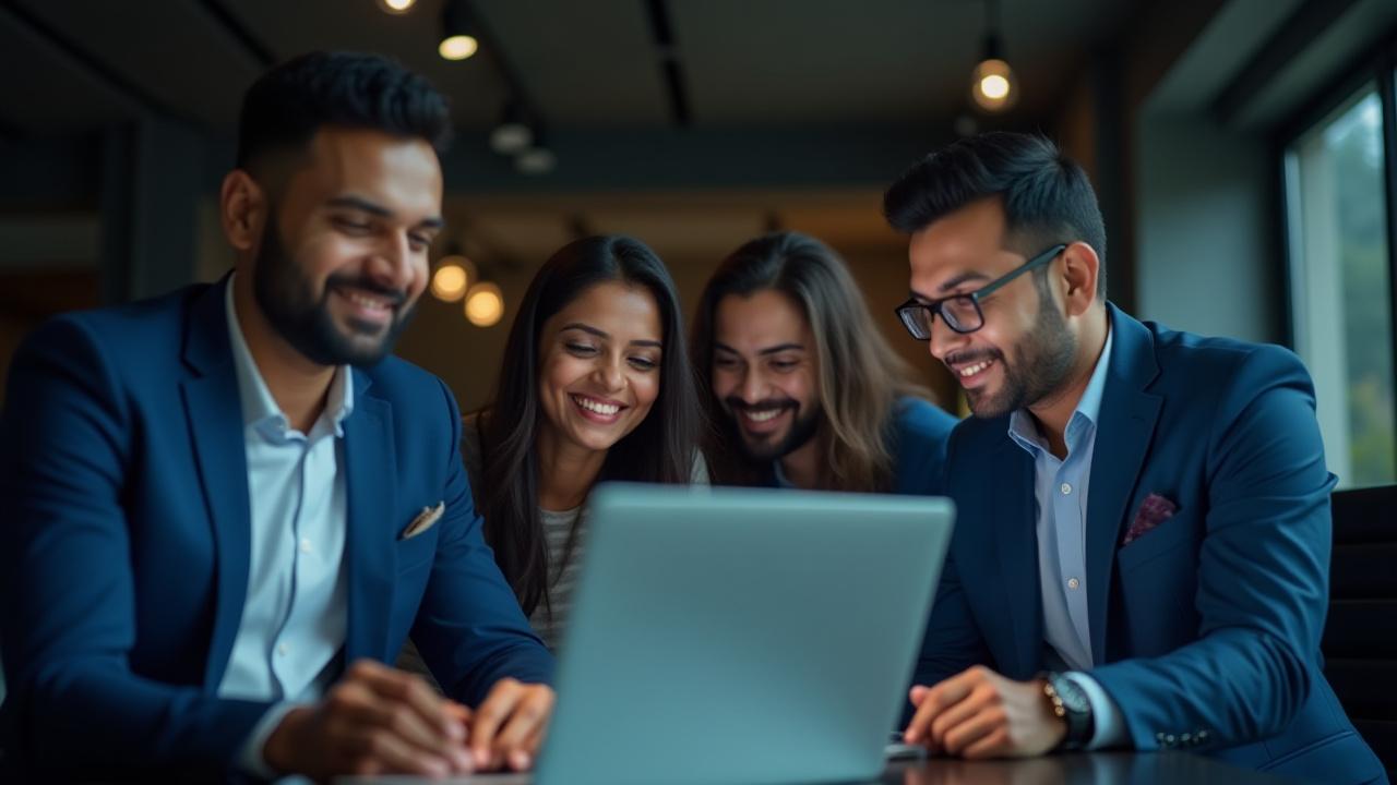 Consultants collaborating with a startup team, analyzing data and charts, symbolizing strategic business model consulting.